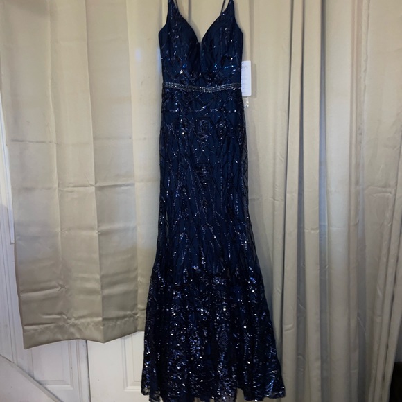 Navy blue prom dress with sequins - Picture 2 of 7